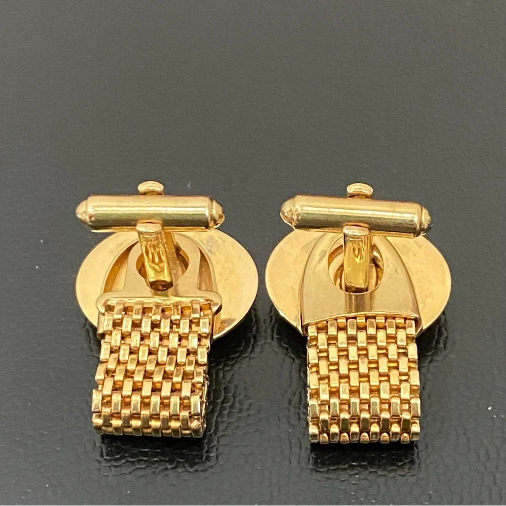 Vintage AVON Yellow/Brown Cabochon Gold-tone Mesh Cuff Links